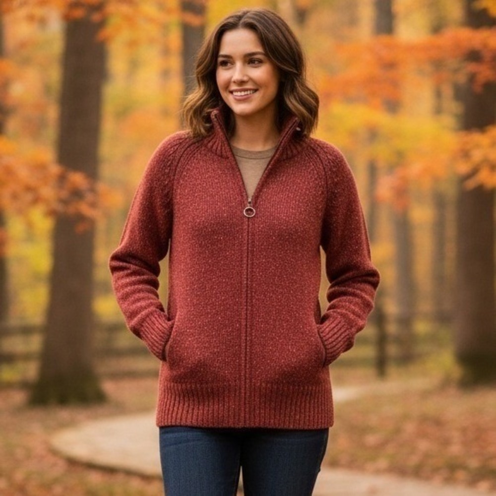 Vintage Eddie Bauer 1/4 Zip Sweater Women's Small Wool Blend Knit Outdoor Travel